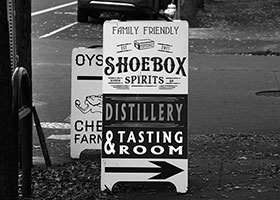 Distillery Shoebox Sidewalk Signage